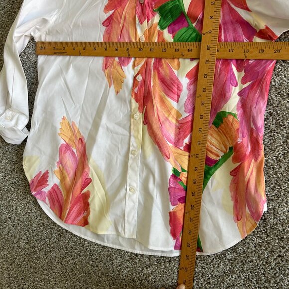 Chicos Womens Sz 6 Button Down Shirt White Floral Leaf Print Cotton Blend - Picture 7 of 11